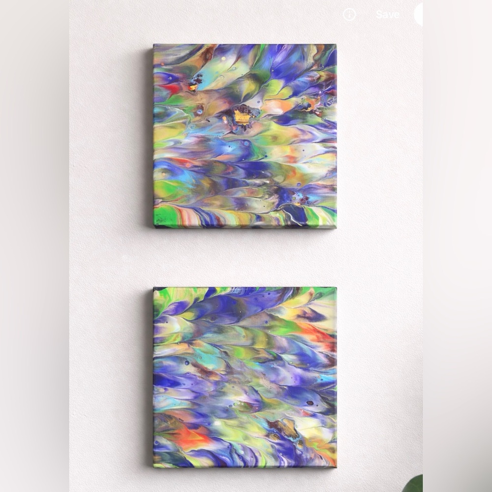 Hand crafted original two multicolor acrylic on canvas paintings - Picture 4 of 8